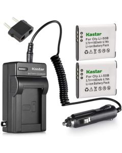 Kastar Battery (2-Pack) and Charger Kit for Olympus LI-50B, LI-50C, Pentax D-LI92, Panasonic VW-VBX090 and Olympus Stylus,Tough Series, Pentax Optio Series, Panasonic HX-WA03 WA2 WA20 WA3 WA301 Camera