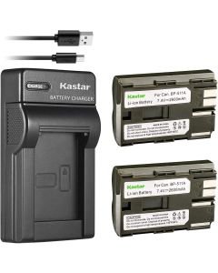 Kastar Battery X2 + Slim USB Charger Replacement for BP-511 BP-511A BP511, EOS 5D 10D 20D 30D 40D 50D Digital Rebel 1D D60 300D D30 Kiss Powershot G5 Pro 1 G2 G3 G6 G1 Pro90 Optura 20, Grip BG-E2N