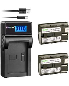 Kastar Battery (X2) & LCD Slim USB Charger for Canon BP-511 BP-511A and EOS 5D 10D 20D 30D 40D 50D Digital Rebel 1D D60 300D D30 Kiss Powershot G5 Pro 1 G2 G3 G6 G1 Pro90 Optura 20, Grip BG-E2N
